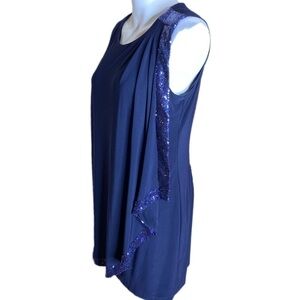 Betsy & Adam Little Blue Dress with Overlay Lined with Sequins Size 10